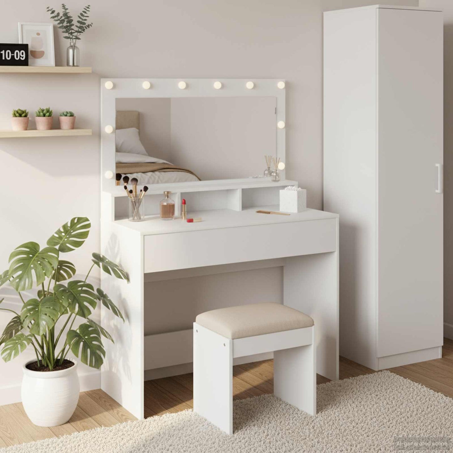 Sminkebord med speillys Hvit 100 x 41 x 135 cm Konstruert tre