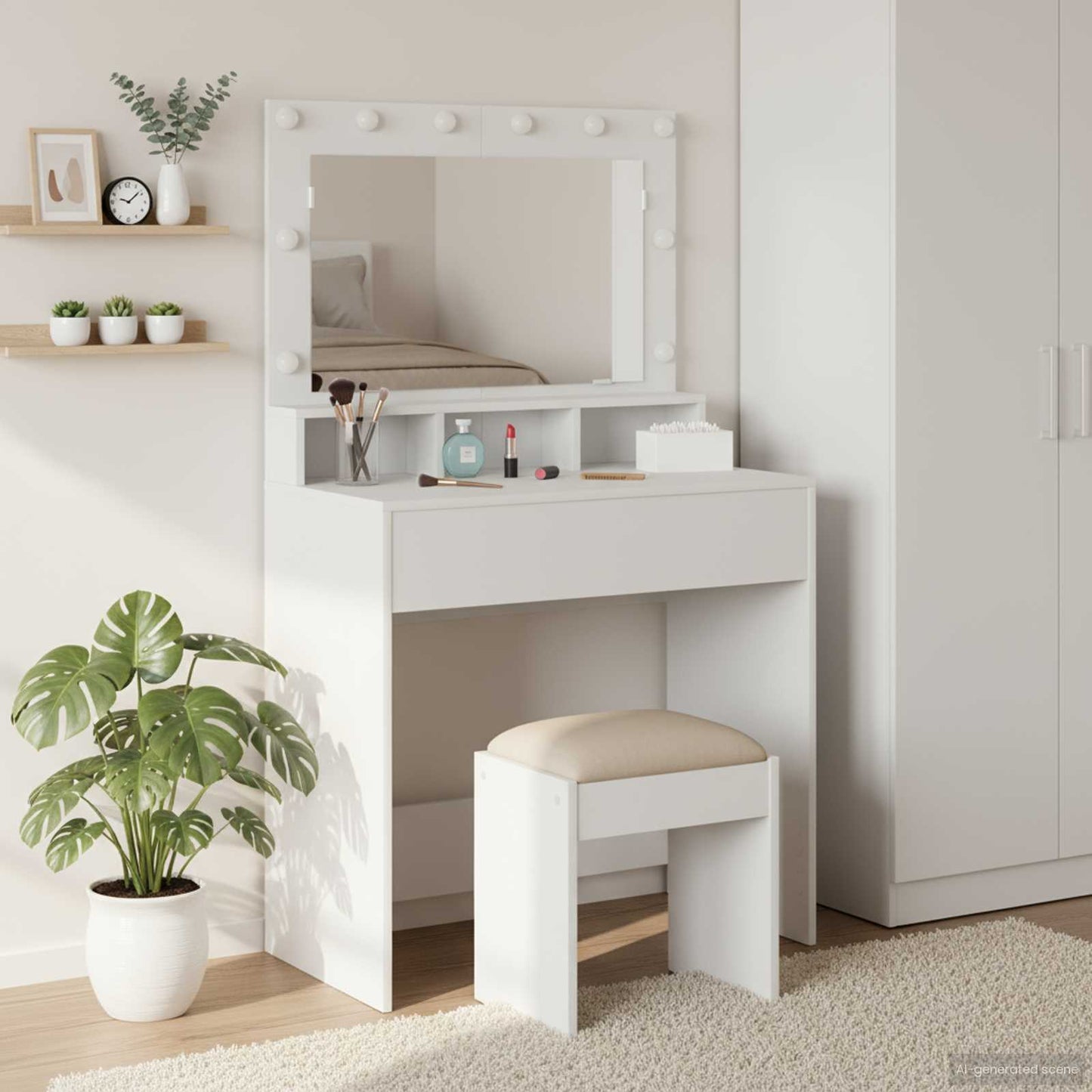 Sminkebord med speillys Hvit 78,5 x 41 x 135 cm Konstruert tre