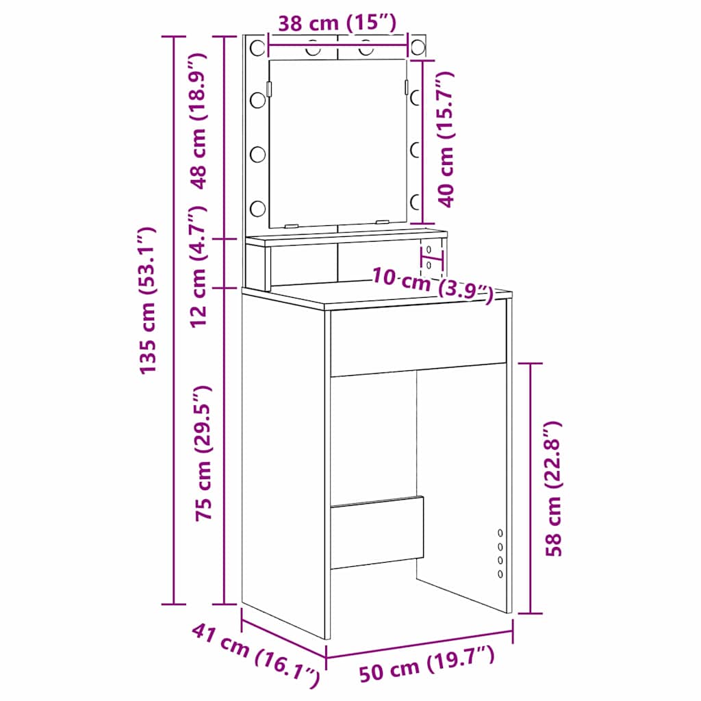 Sminkebord Artisan Eik 50 x 41 x 135 cm Konstruert tre