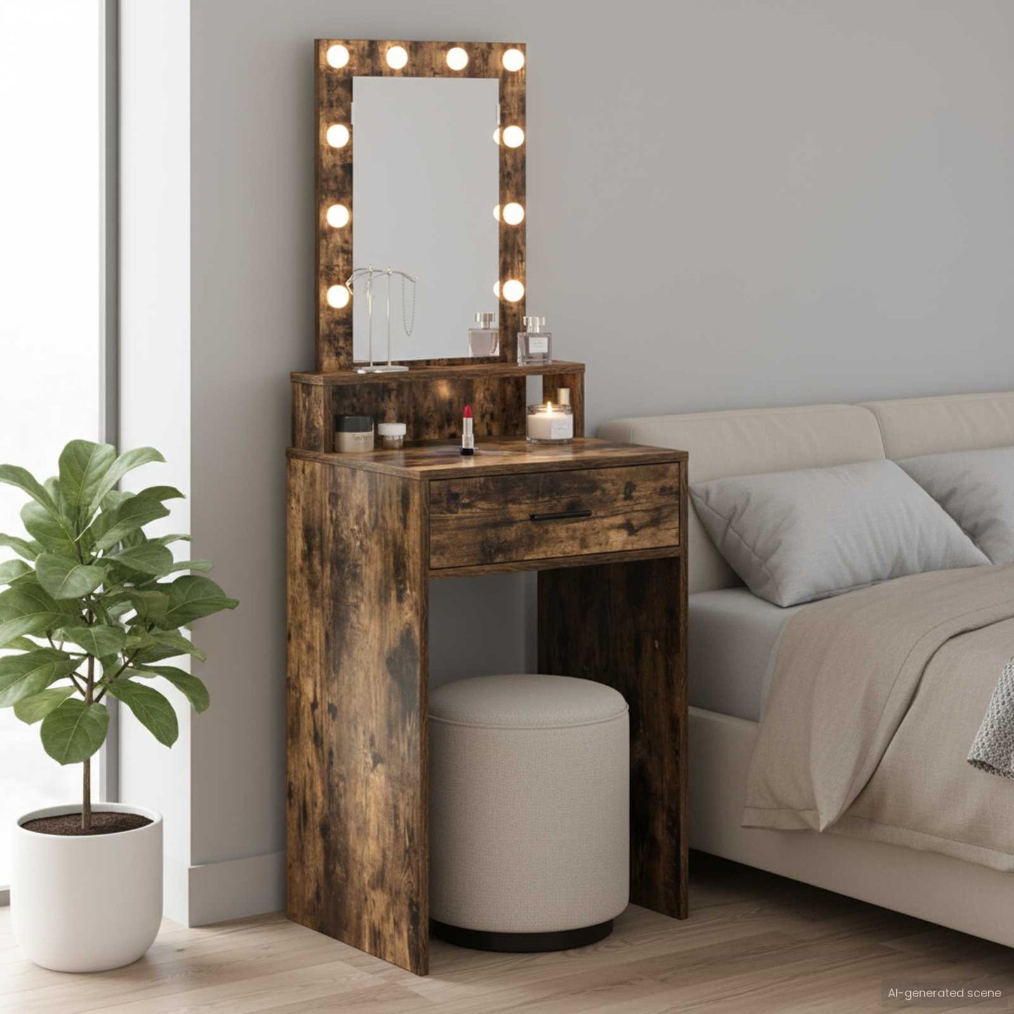 Sminkebord med speillys Brun 50 x 41 x 140 cm Konstruert tre