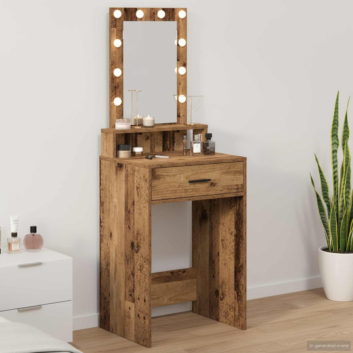 Sminkebord med speillys Brun 50 x 41 x 140 cm Konstruert tre