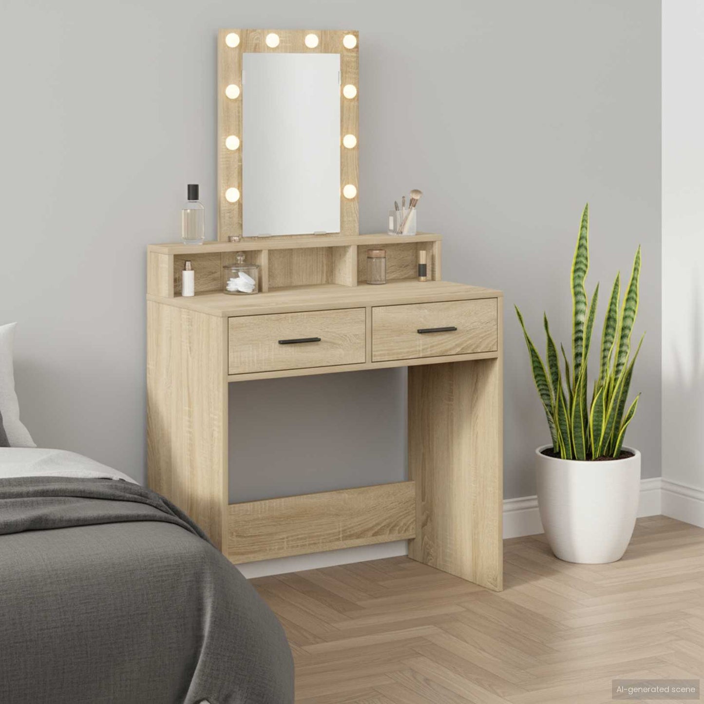 Sminkebord med speillys Brun 79 x 41 x 140 cm Konstruert tre