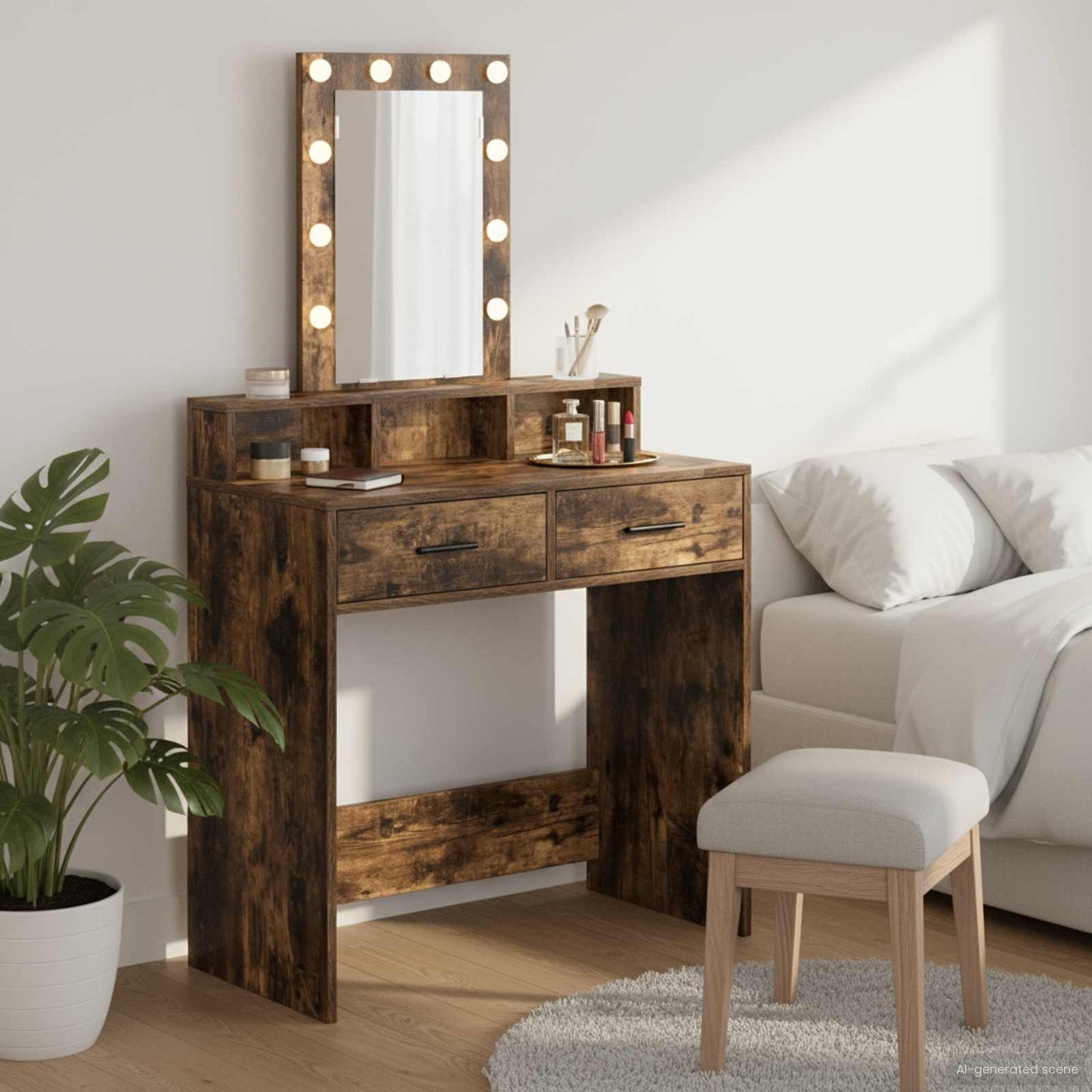 Sminkebord med speillys Brun 79 x 41 x 140 cm Konstruert tre