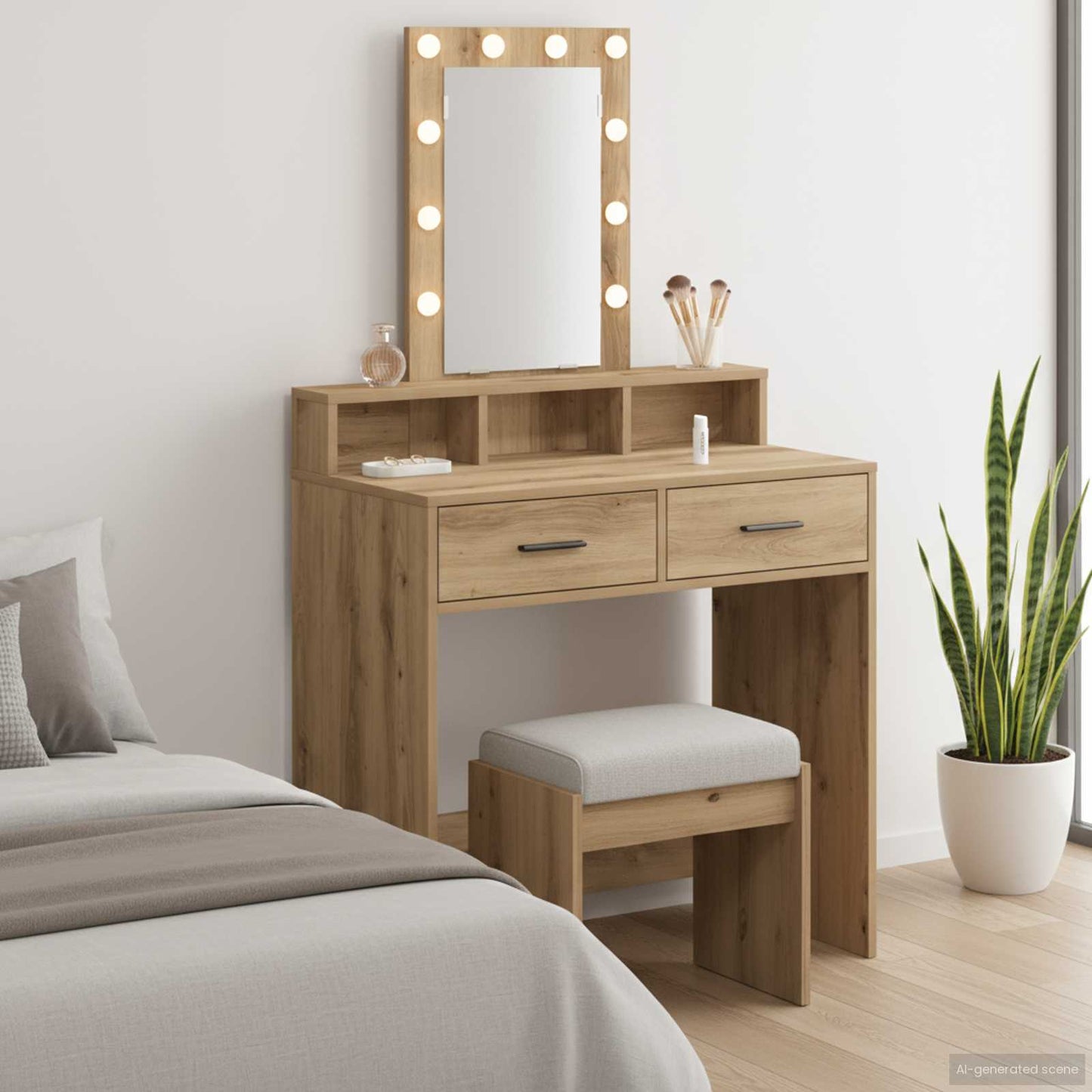Sminkebord med speillys Brun 79 x 41 x 140 cm Konstruert tre