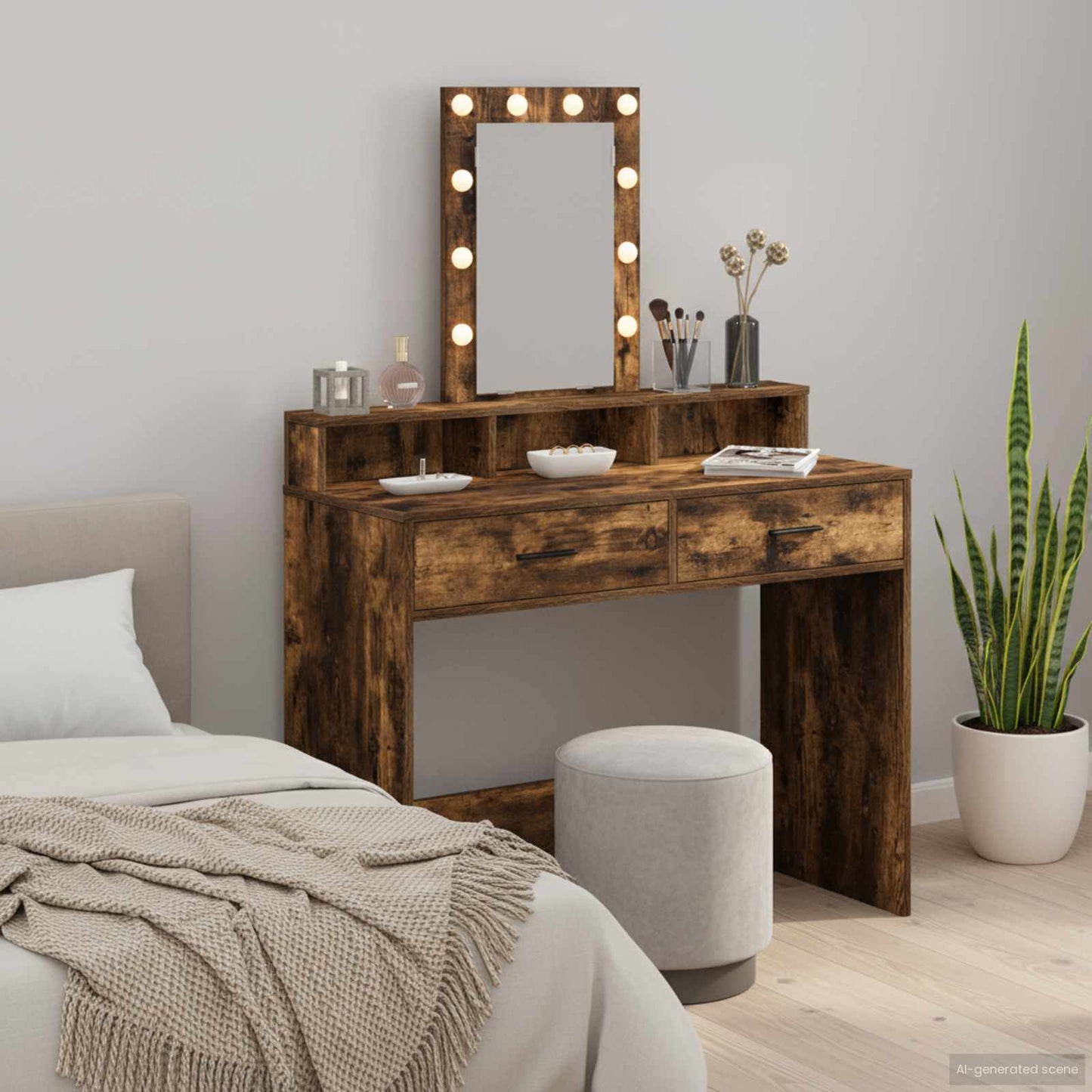 Sminkebord med speillys Brun 100 x 41 x 140 cm Konstruert tre