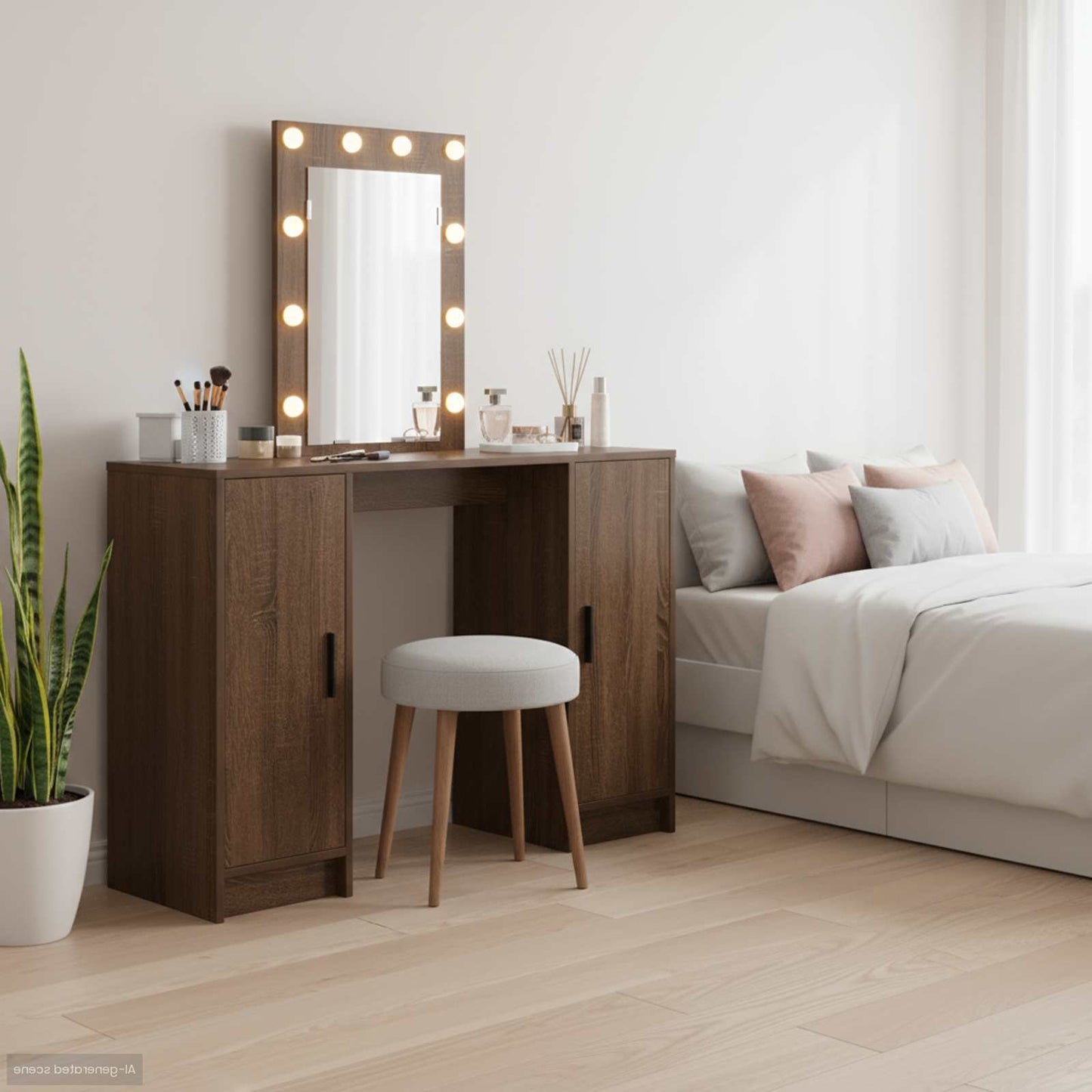 Sminkebord med speillys Brun 102 x 33 x 135 cm Konstruert tre