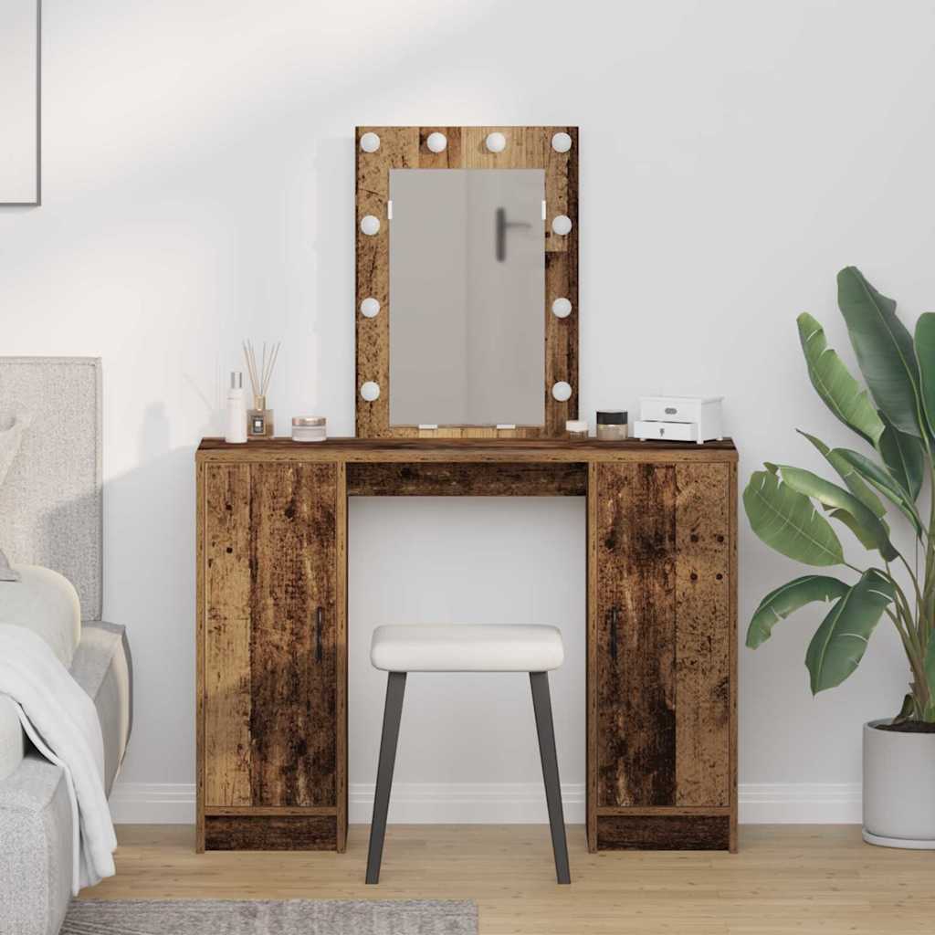 Sminkebord med speillys Brun 102 x 33 x 135 cm Konstruert tre