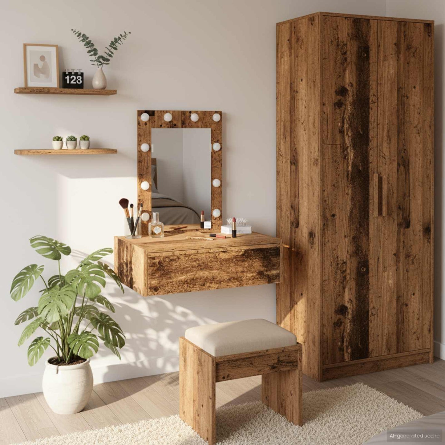 Sminkebord med speillys Brun 60 x 40 x 70 cm Konstruert tre