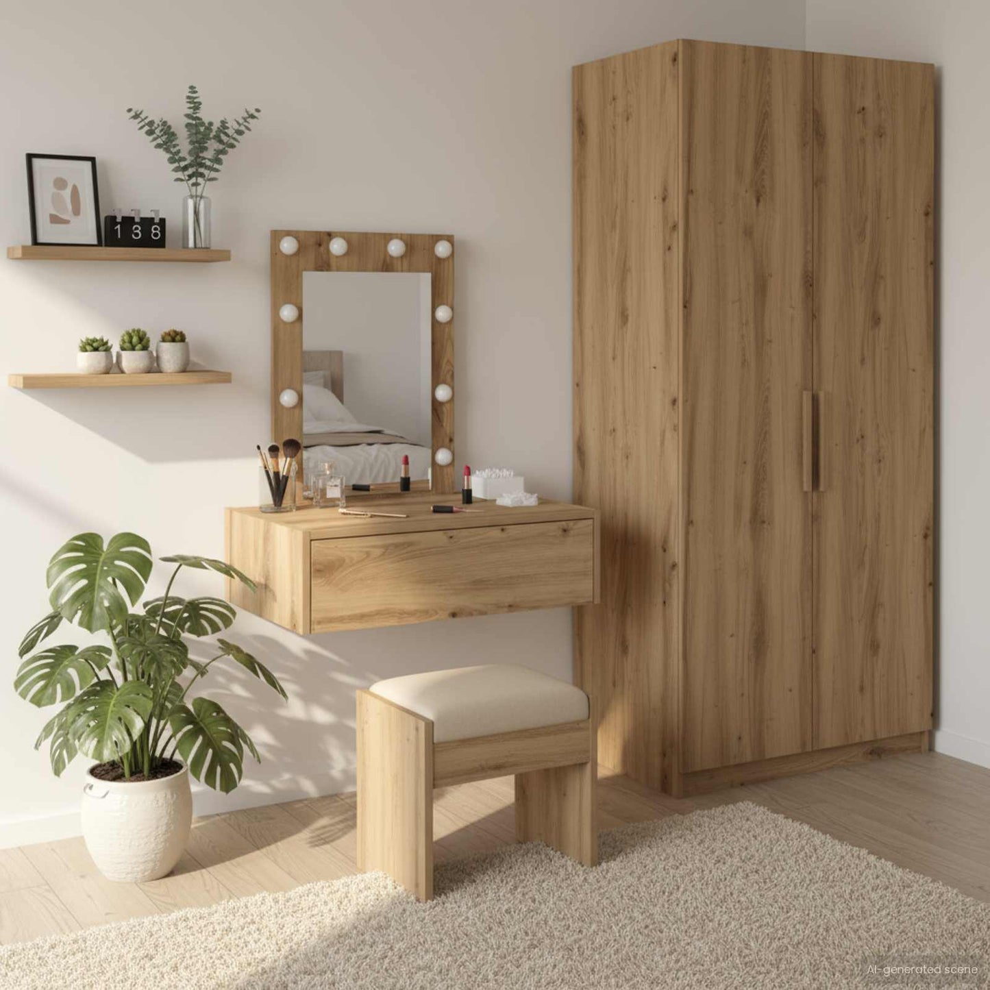 Sminkebord med speillys Brun 60 x 40 x 70 cm Konstruert tre