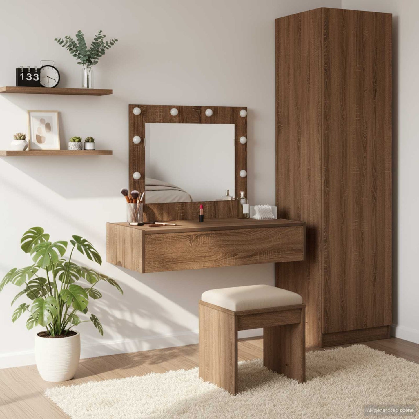 Sminkebord med speillys Brun 83 x 40 x 70 cm Konstruert tre