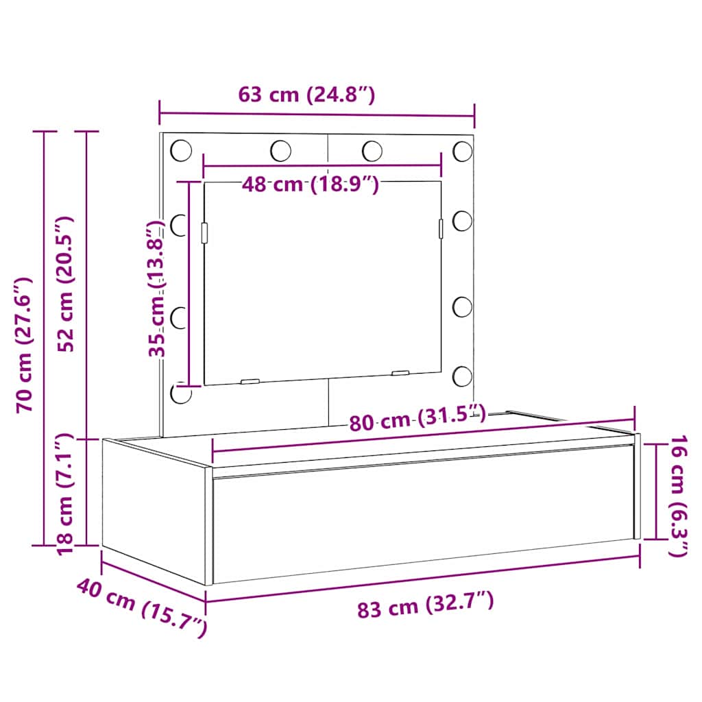 Sminkebord med speillys Brun 83 x 40 x 70 cm Konstruert tre