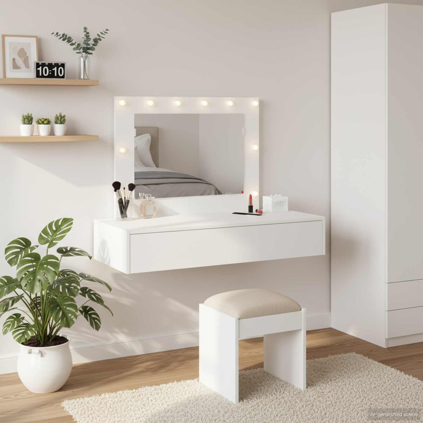 Sminkebord med speillys Hvit 100 x 40 x 70 cm Konstruert tre
