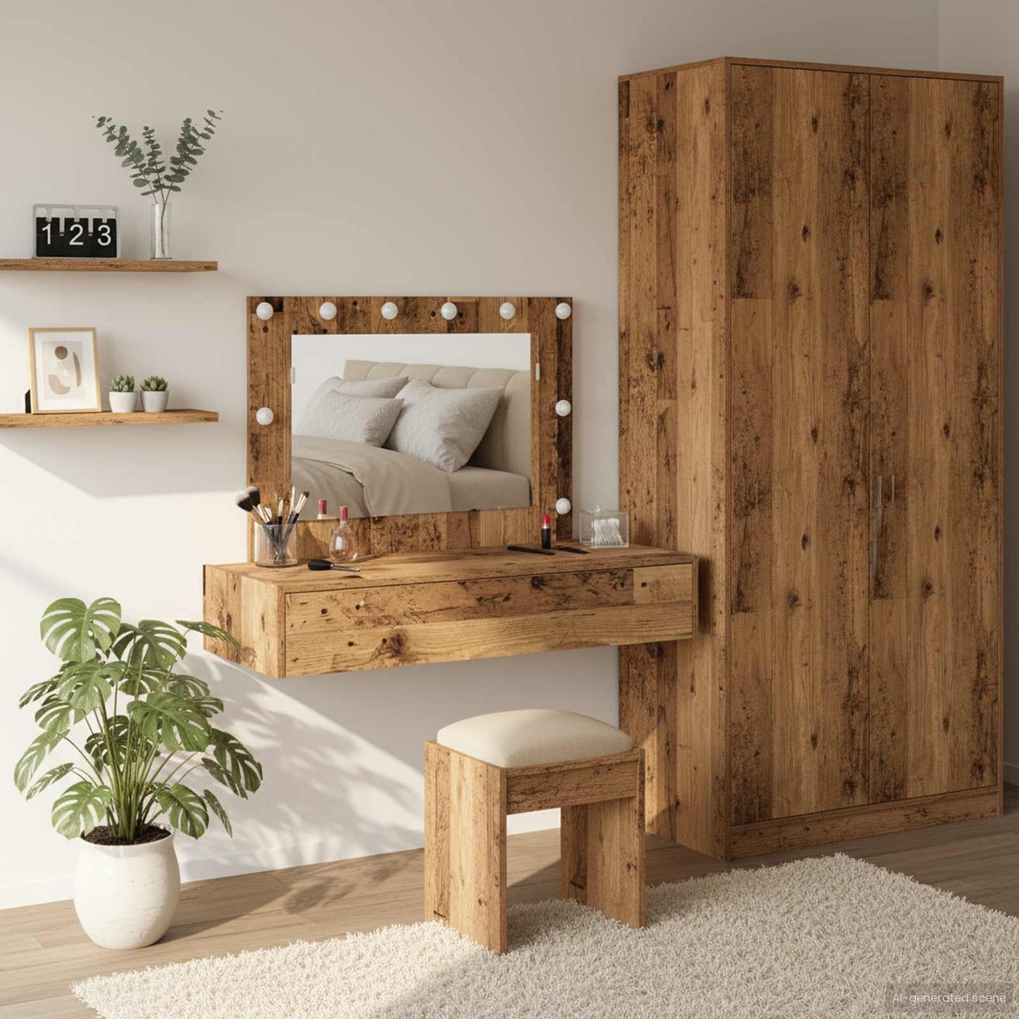 Sminkebord med speillys Brun 100 x 40 x 70 cm Konstruert tre