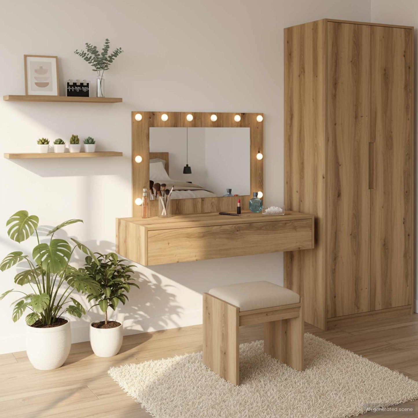 Sminkebord med speillys Brun 100 x 40 x 70 cm Konstruert tre