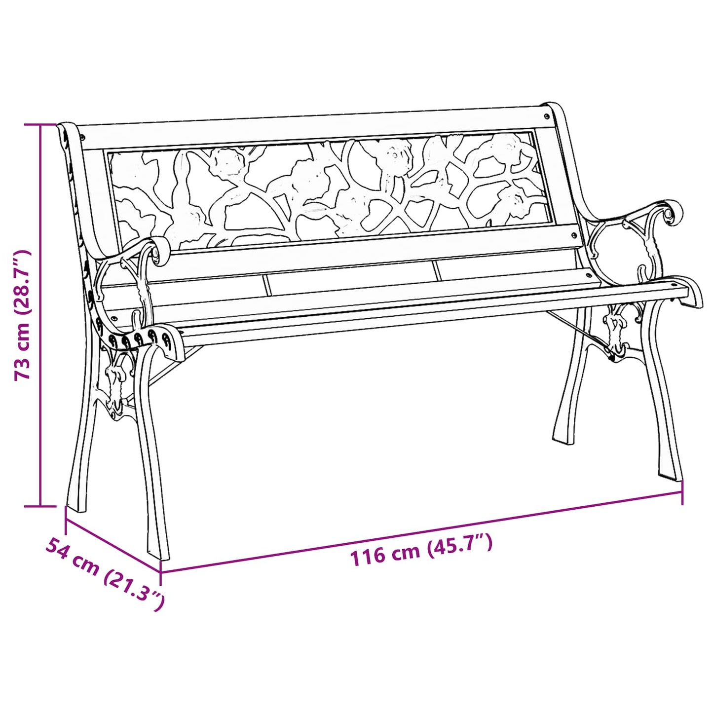 Hagebenk med pute Brun 116 x 54 x 73 cm tre vidaXL