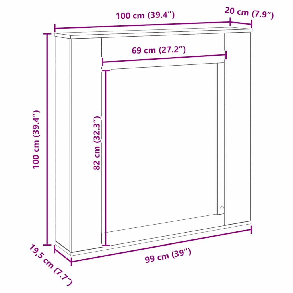 Peisramme svart eik 100x20x100 cm konstruert tre