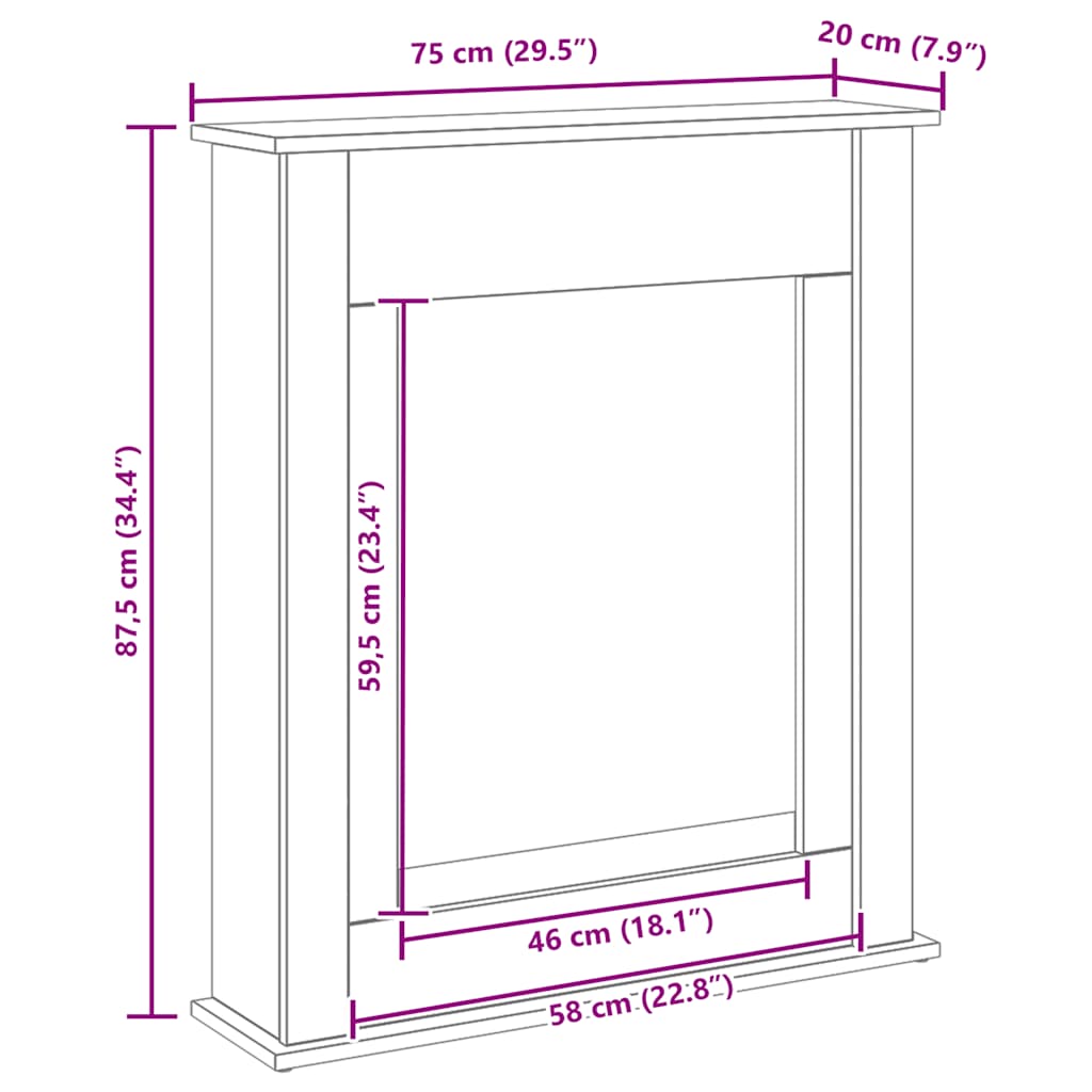 Peisramme svart eik 75x20x87,5 cm konstruert tre