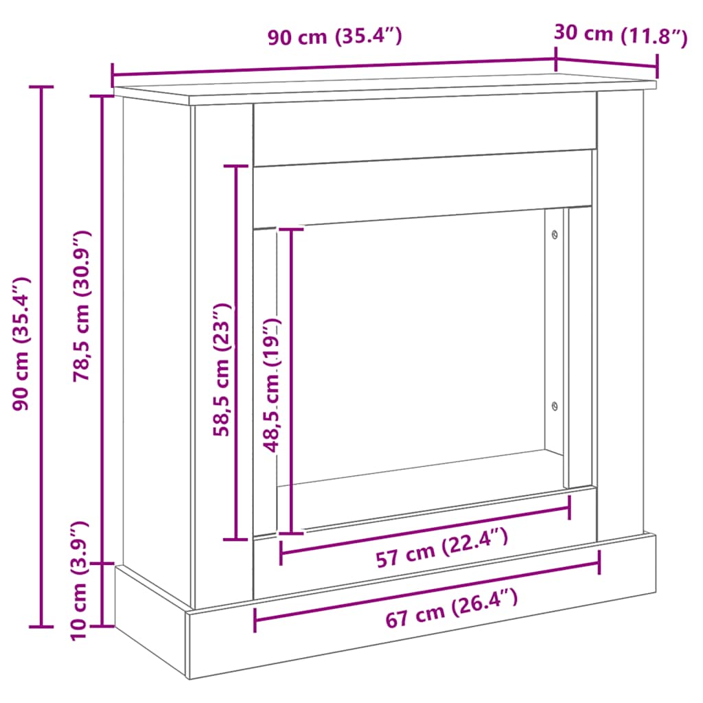 Peisramme svart eik 90x30x90 cm konstruert tre