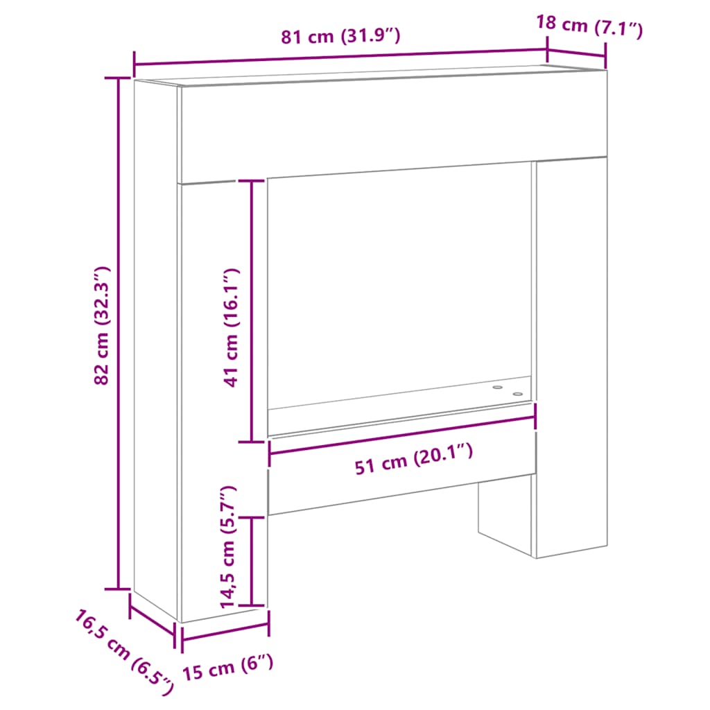 Peisramme svart eik 81x18x82 cm konstruert tre
