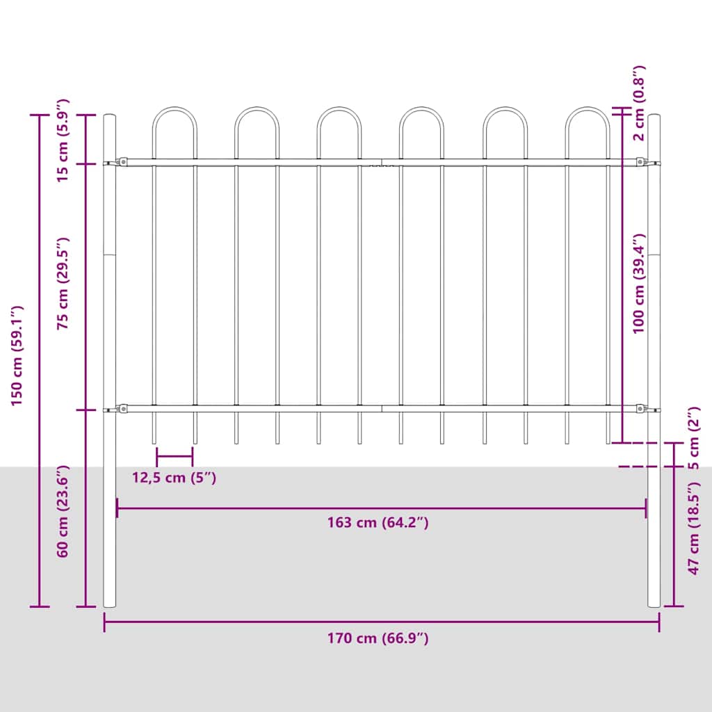 Hage Hegning BOXTEL 3 pcs 5,1 x 1 m Pulverlakkert stål Hvit