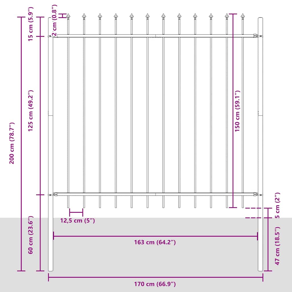 Hage Hegning 4 pcs Grå 6,8 x 1,5 m Pulverlakkert stål