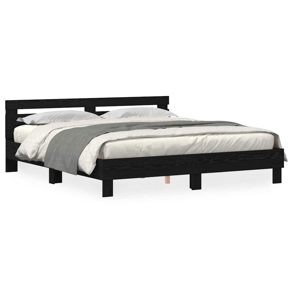 Sengestamme med LED Svart Eik 200 x 200 cm Konstruert tre