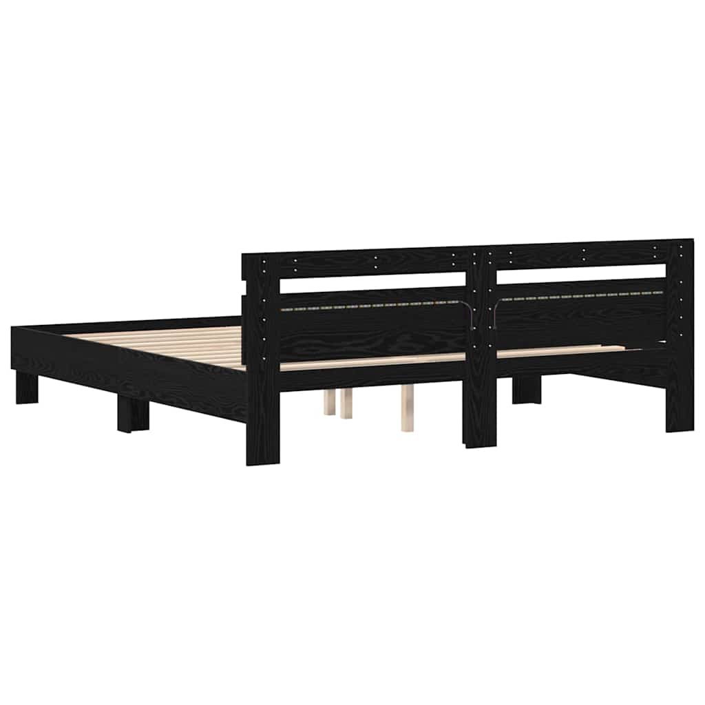 Sengestamme med LED Svart Eik 200 x 200 cm Konstruert tre