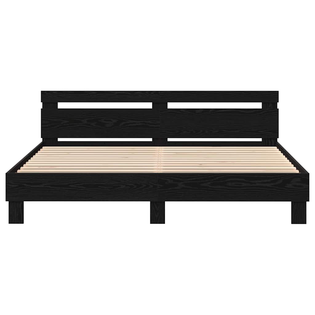 Sengestamme med LED Svart Eik 200 x 200 cm Konstruert tre