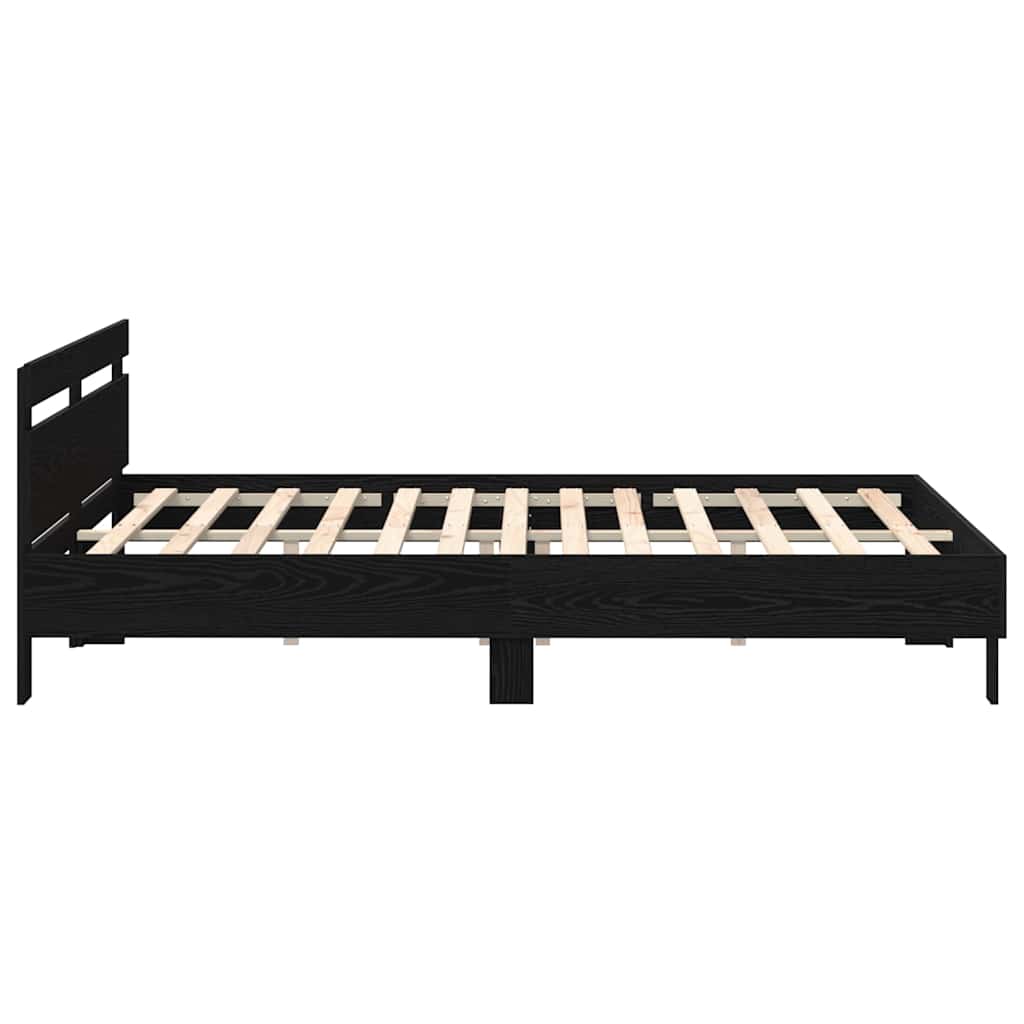 Sengestamme med LED Svart Eik 200 x 200 cm Konstruert tre