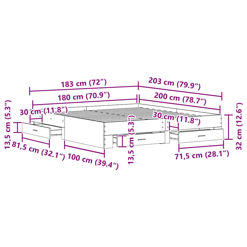 Sengestamme med skuff Gamle tre 180 x 200 cm Konstruert tre