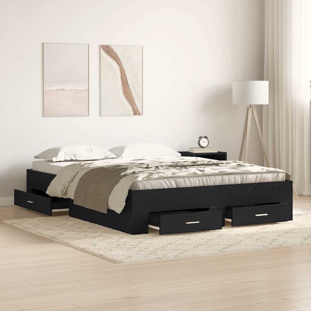 Sengestamme med skuff Svart Eik 140 x 200 cm Konstruert tre