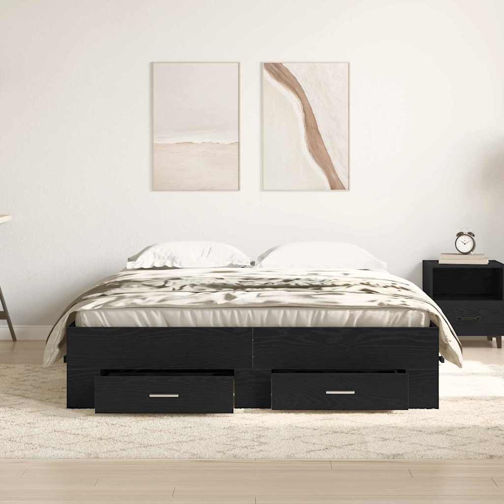 Sengestamme med skuff Svart Eik 140 x 200 cm Konstruert tre