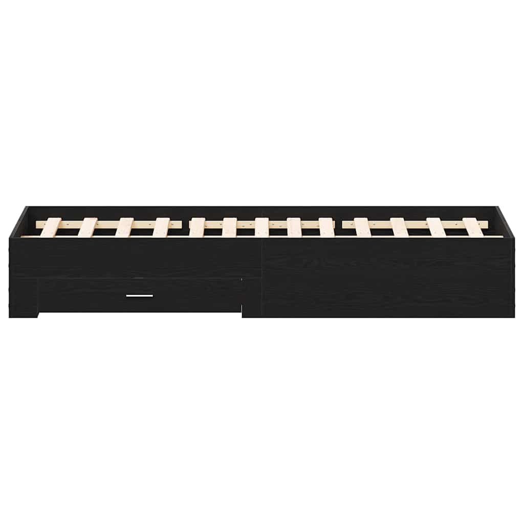 Sengestamme med skuff Svart Eik 140 x 200 cm Konstruert tre