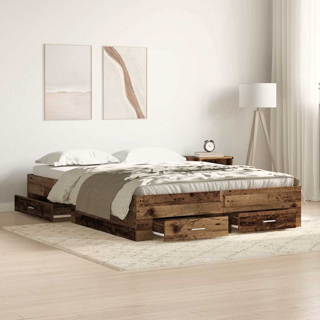 Sengestamme med skuff Gamle tre 135 x 190 cm Konstruert tre vidaXL