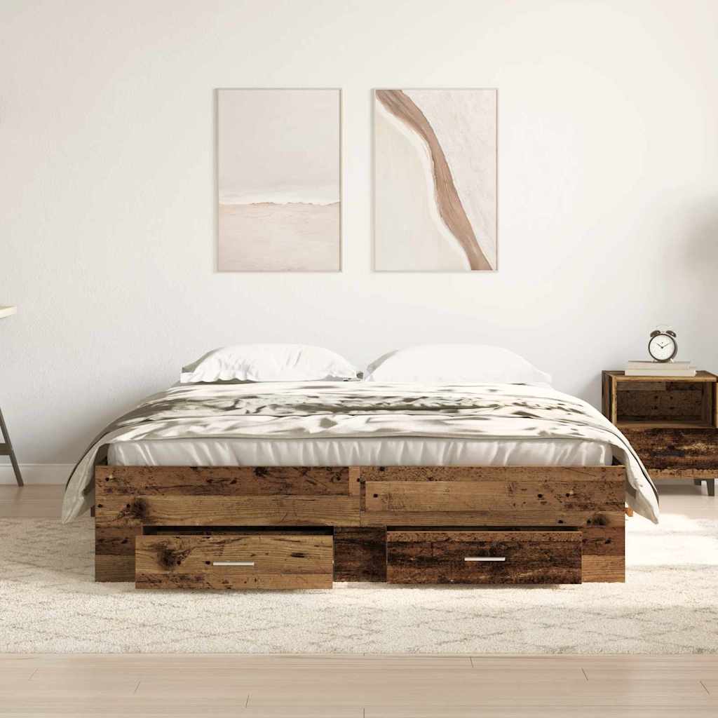 Sengestamme med skuff Gamle tre 135 x 190 cm Konstruert tre vidaXL