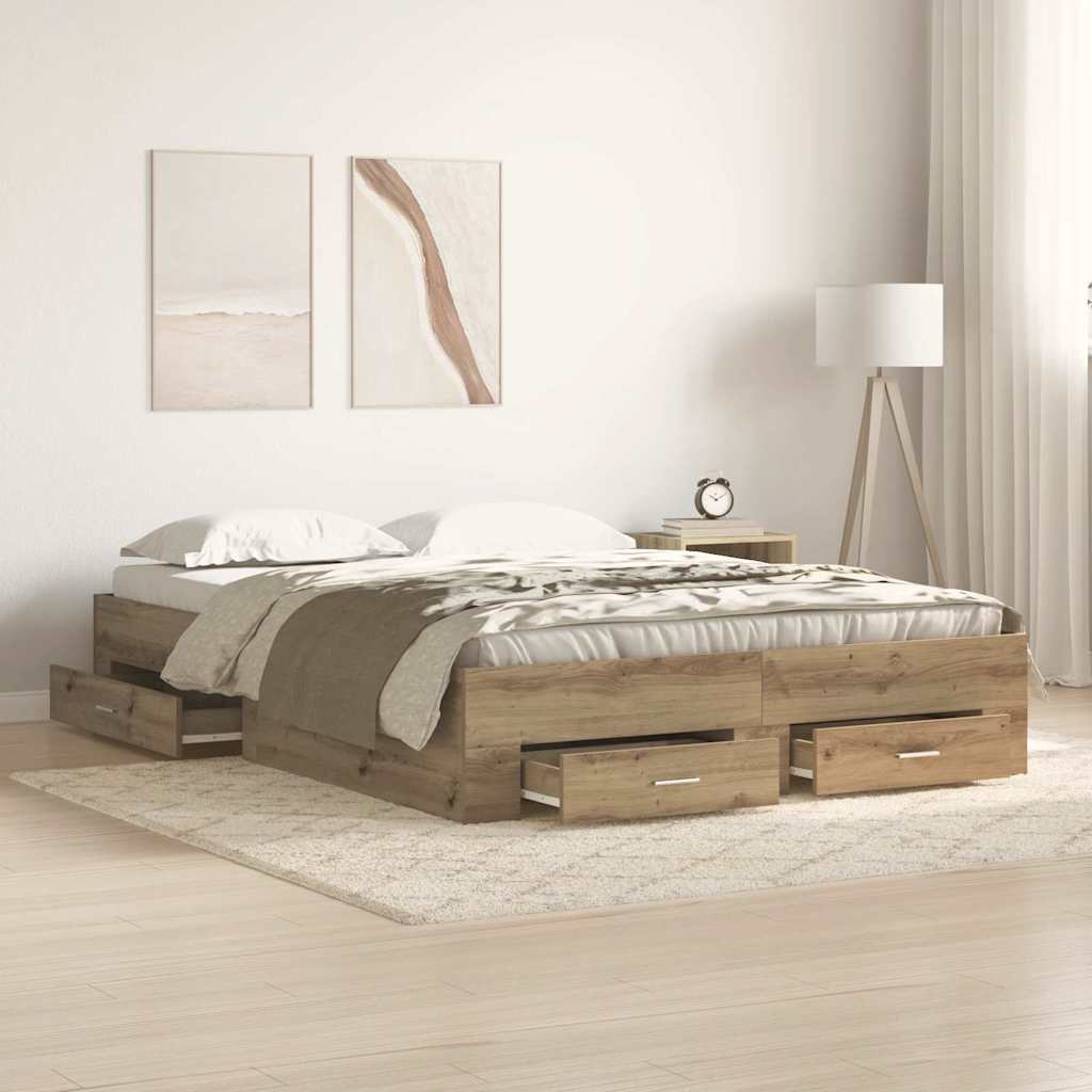 Sengestamme med skuff Artisan Eik 135 x 190 cm Konstruert tre vidaXL