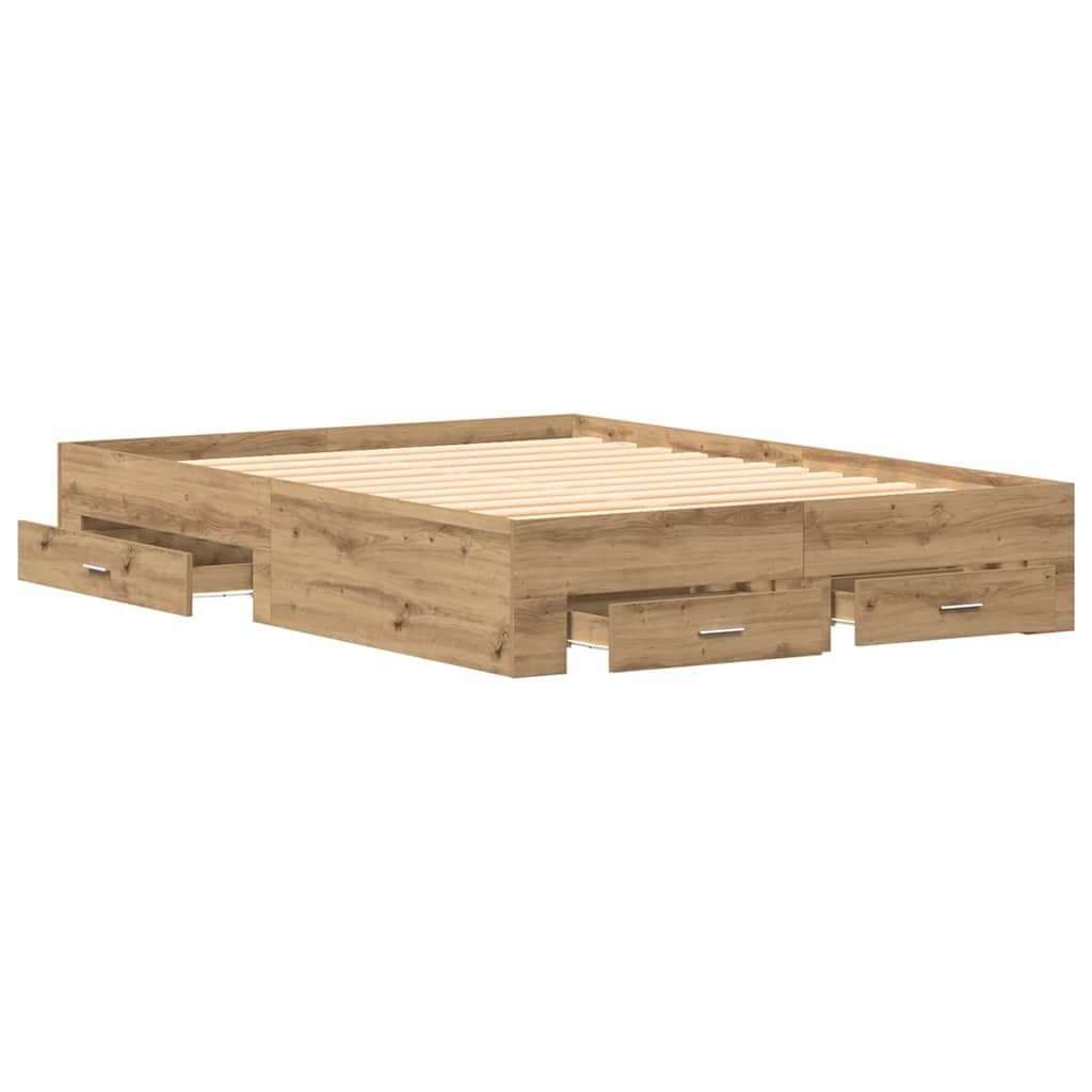 Sengestamme med skuff Artisan Eik 135 x 190 cm Konstruert tre vidaXL