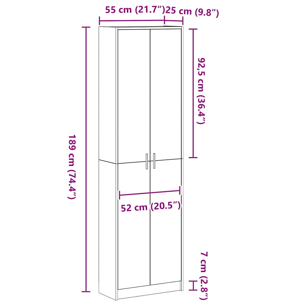 Garderobeskap Artisan Eik 55 x 25 x 189 cm Konstruert tre vidaXL