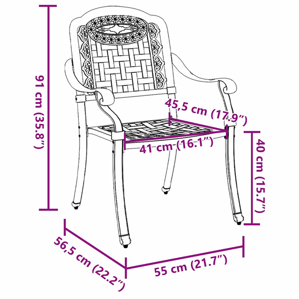 Hage Stol 2 pcs Bronse 55 x 56.5 x 91cm Aluminium