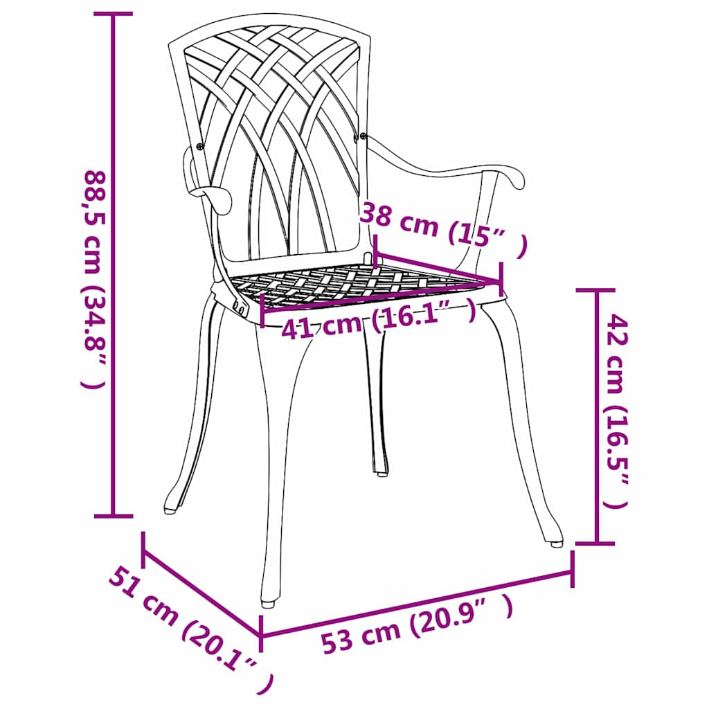 Hage Stol 2 pcs grønn 55 x 56.5 x 91cm Aluminium