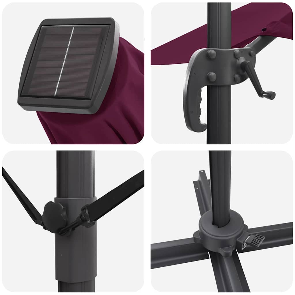 Parasoll Bordeaux Rød 286 x 284 x 270 cm Aluminium og polyester vidaXL