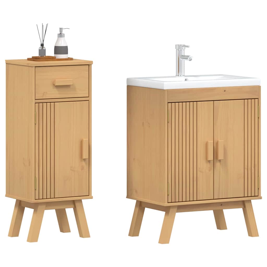 Bathroom Furniture Set med skuff 2 pcs Brun 114 x 43 x 73.5 cm