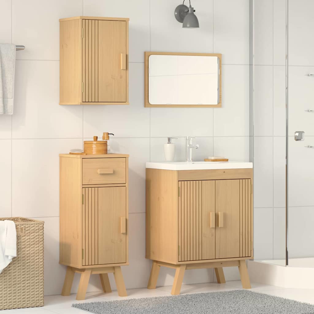 Bathroom Furniture Set med skuff 3 pcs Brun 114 x 43 x 73.5 cm