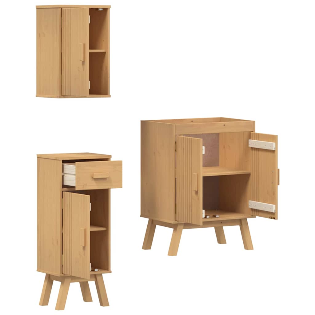 Bathroom Furniture Set med skuff 3 pcs Brun 114 x 43 x 73.5 cm