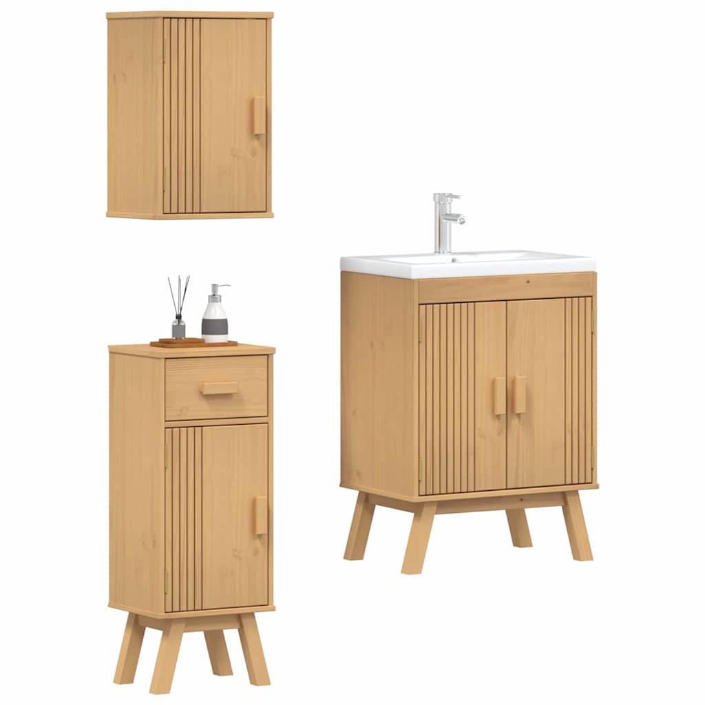 Bathroom Furniture Set med skuff 3 pcs Brun 114 x 43 x 73.5 cm