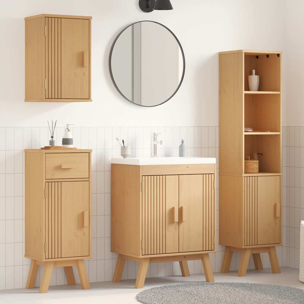 Bathroom Furniture Set med skuff 4 pcs Brun 114 x 43 x 73.5 cm