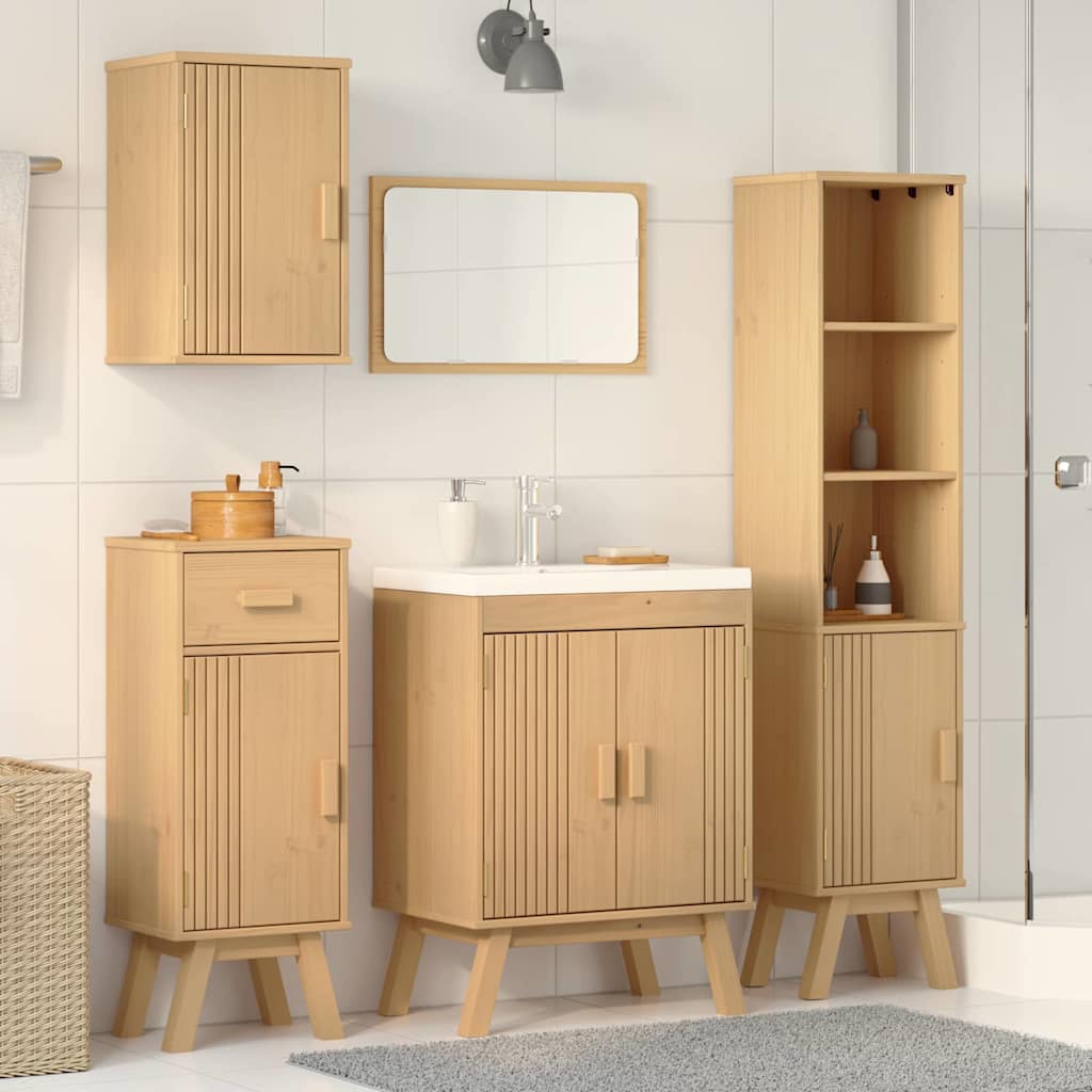 Bathroom Furniture Set med skuff 4 pcs Brun 114 x 43 x 73.5 cm