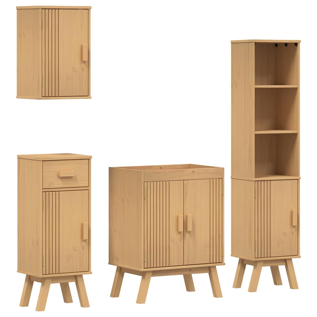Bathroom Furniture Set med skuff 4 pcs Brun 114 x 43 x 73.5 cm