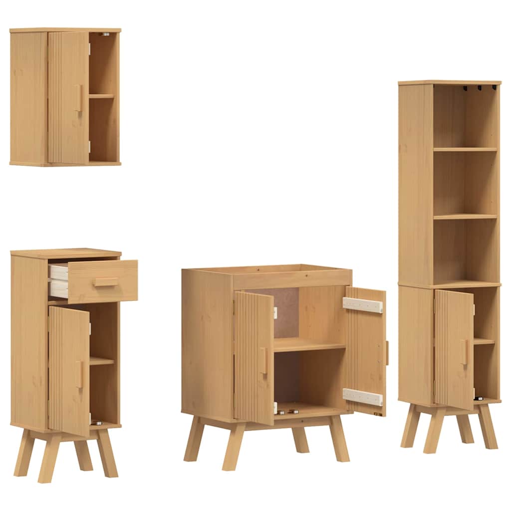 Bathroom Furniture Set med skuff 4 pcs Brun 114 x 43 x 73.5 cm
