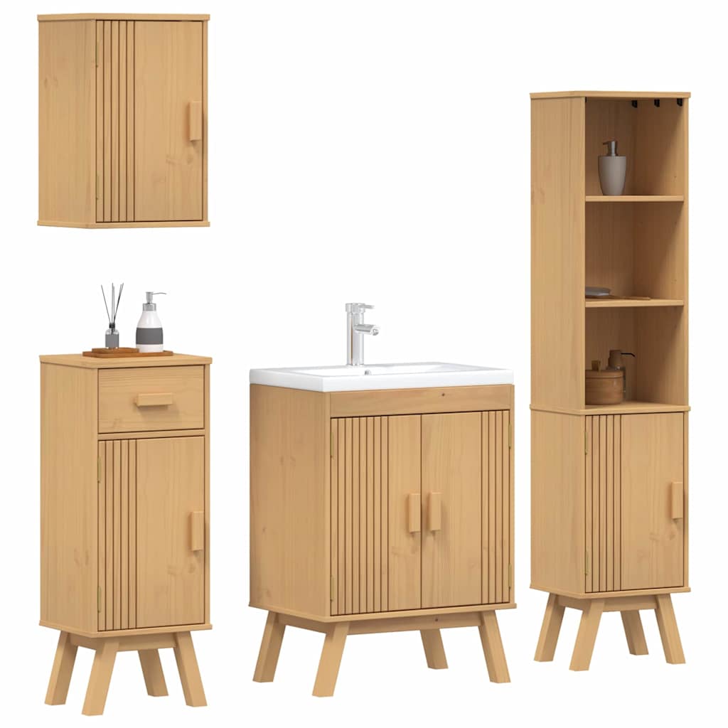 Bathroom Furniture Set med skuff 4 pcs Brun 114 x 43 x 73.5 cm